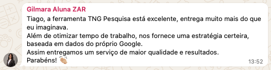 Depoimento no WhatsApp: a ferramenta entrega mais do que o esperado e fornece estratégia baseada em dados do próprio Google.